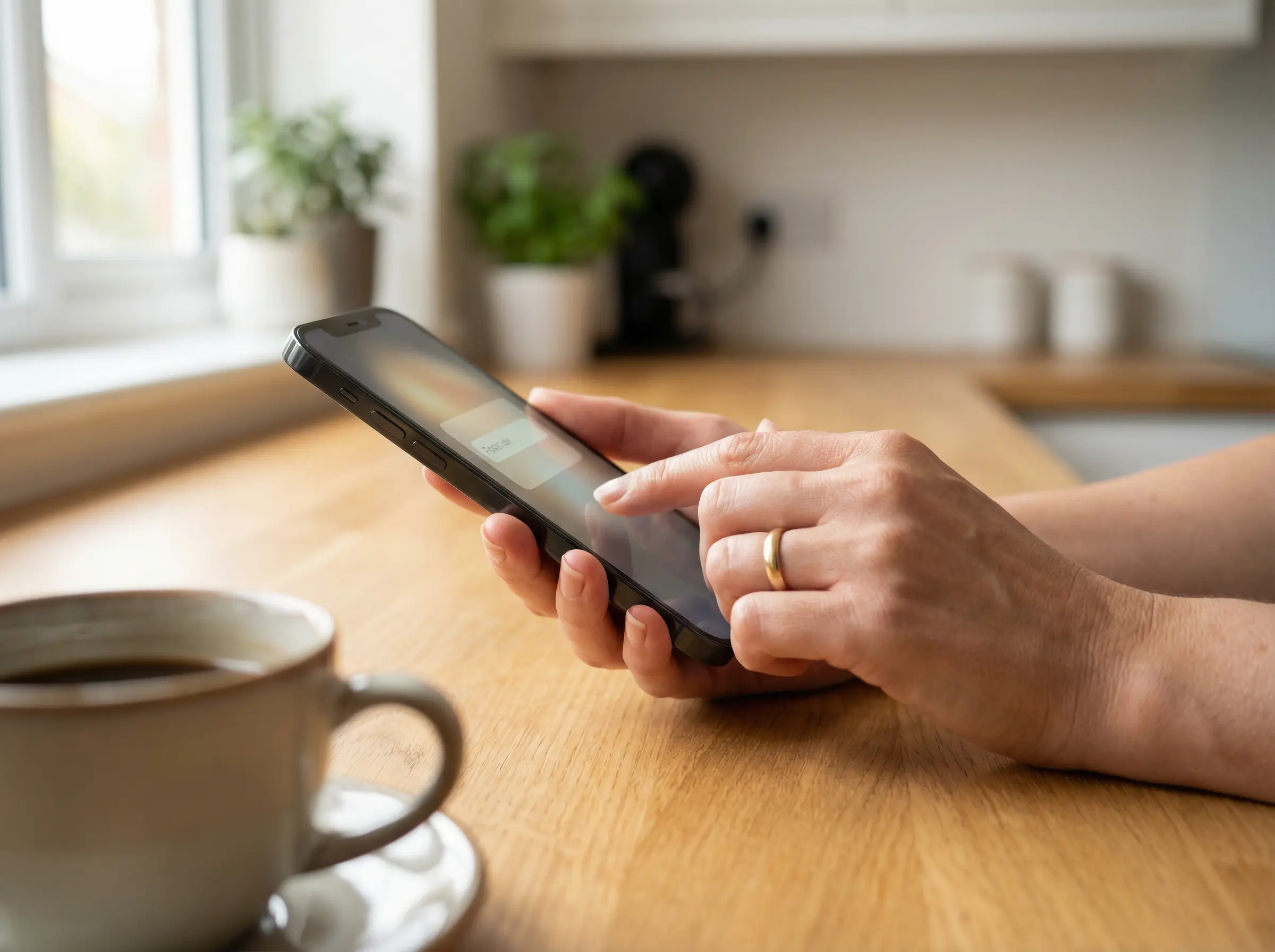 Hand typing postcode on phone